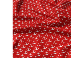 Children's cotton fabric by the meter Anchors White on Red
