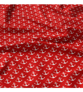 Children's cotton fabric by the meter Anchors White on Red Children's cotton fabric by the meter Anchors White on Red