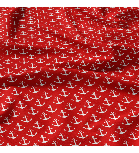 Children's cotton fabric by the meter Anchors White on Red