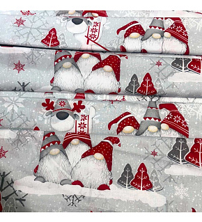Christmas cotton fabric, by the meter, width 160 cm, Red and Gray Gnomes on Gray Christmas cotton fabric, by the meter, width 160 cm, Red and Gray Gnomes on Gray
