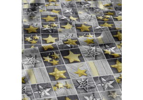 Christmas cotton fabric, by the meter, width 160 cm, Christmas ornaments stars Yellow on Gray