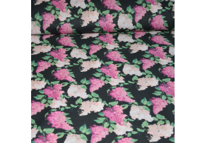 Cotton Fabric Lilac Branches Pink on Black