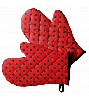 Set of Kitchen Oven Mitts, Red Polka Dot