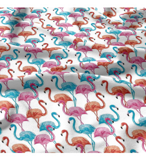 Cotton fabrics, by the meter. Flamingo on White