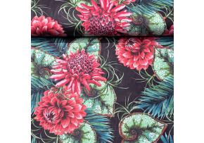 Cotton Fabric Chrysanthemums on Black