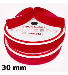 Hook and Loop Velcro Tape Set, Color Red 30 mm, Package 25 m