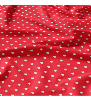 Decorative cotton fabric, by the meter, Mini Hearts White on Red