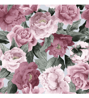 Velvet upholstery fabrics with print, Pink Roses on White