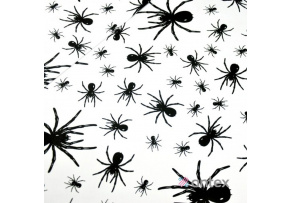 Cotton fabrics, by the meter. Spiders on White Cotton fabrics, by the meter. Spiders on White