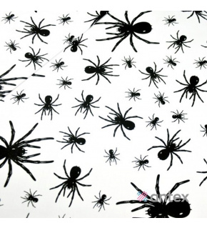 Cotton fabrics, by the meter. Spiders on White