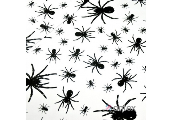 Cotton fabrics, by the meter. Spiders on White