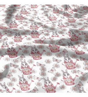Cotton fabrics, by the meter. Rabbits on White