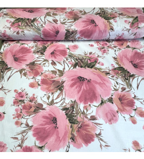 Cotton fabric 100% cotton, 125 g/m², width 160 cm, pink flowers on white