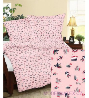 Children's cotton fabric by the meter Whales and Ships on Pink