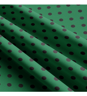 Children's cotton fabrics, by the meter. Dot 10 mm, black on Green