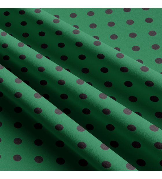 Children's cotton fabrics, by the meter. Dot 10 mm, black on Green