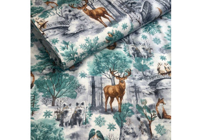 Christmas cotton fabric, by the meter, width 160 cm, pattern Nature Green on White Christmas cotton fabric, by the meter, width 160 cm, pattern Nature Green on White