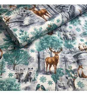 Christmas cotton fabric, by the meter, width 160 cm, pattern Nature Green on White