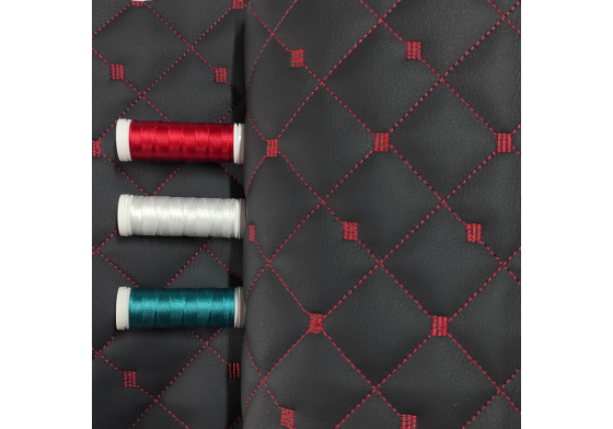 Quilted eco-leather MIX 3x3 cm color Black-Red 1.1 m x 0.75 m