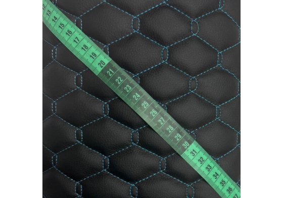 Eco-leather GEO color Black quilted with Turquoise threads 1.45 m x 0.51 m