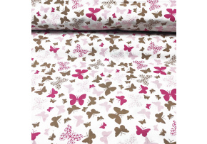 Cotton fabrics, by the meter. Pink Butterflies on White