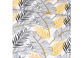 Cotton Fabric Leaves Grey and Yellow on White