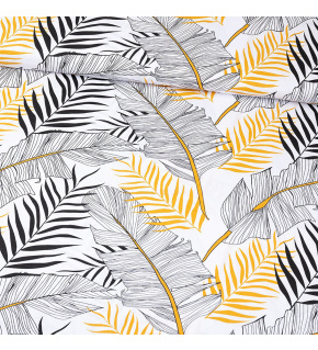 Cotton fabric 100% cotton, 125 g/m², width 160 cm, grey and yellow leaves on white