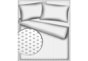 Children's Cotton Fabric Crowns Grey on White