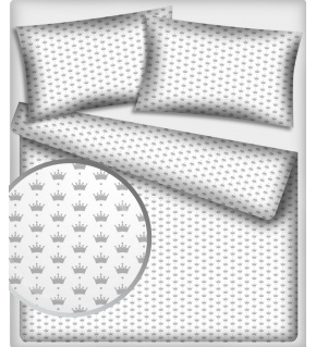 Children's cotton fabric 100% cotton, 125 g/m², width 160 cm, gray crowns on white