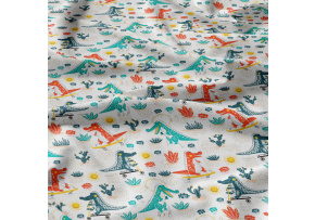 Children's cotton fabric by the meter Happy Crocodiles Red on White