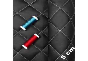 Eco-leather 5x5 color Black quilted with White threads, by the meter, 145 cm