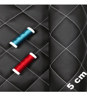 Quilted eco-leather 5×5 cm, black, white threads, by the meter, width 145 cm