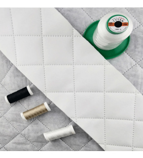 Ultrasonically quilted eco-leather, color white, by the meter
