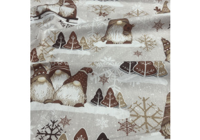 Christmas cotton fabric, by the meter, width 160 cm, Brown Elves on Gray Christmas cotton fabric, by the meter, width 160 cm, Brown Elves on Gray