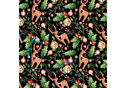 Christmas cotton fabric, by the meter, width 160 cm, Christmas motif on Black