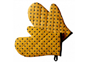 Set of Kitchen Oven Mitts, Yellow Polka Dot