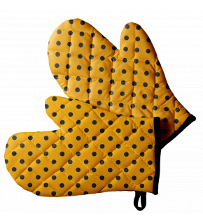 Set of Kitchen Oven Mitts, Yellow Polka Dot