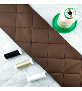 Ultrasonically quilted eco-leather, brown color, by the meter