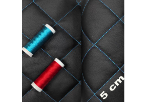 Eco-leather 5x5 color Black quilted with Turquoise threads, by the meter, 145 cm