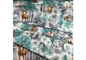 Christmas cotton fabric, by the meter, width 160 cm, pattern Nature Green on White