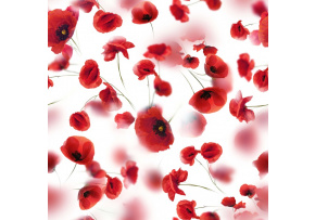 Velvet upholstery fabrics with print. Red Poppies on White