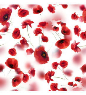 Velvet upholstery fabrics with print. Red Poppies on White