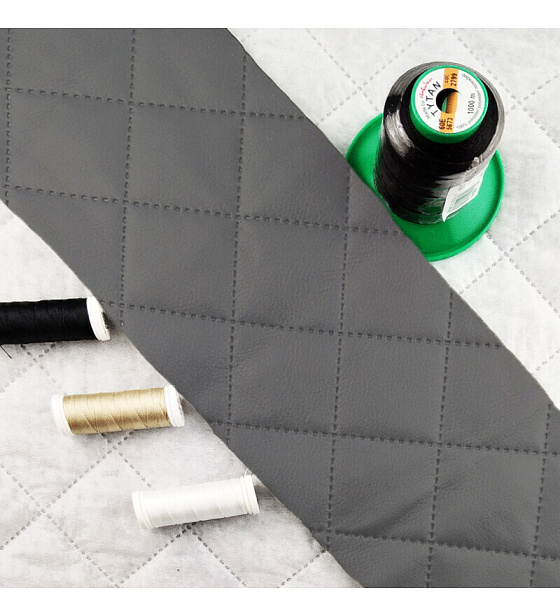 Ultrasonically quilted eco-leather, graphite color, 1.45 m x 0.2 m