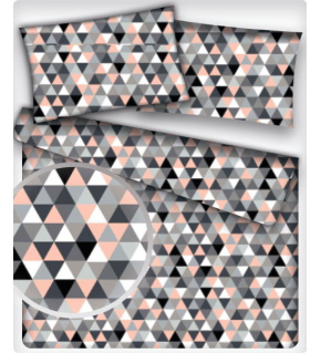 Cotton fabric 100% cotton, 125 g/m², width 160 cm, black and pink triangles 2 cm