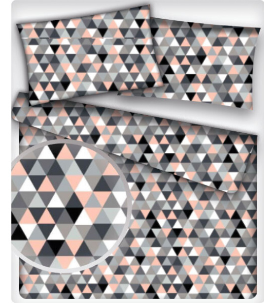 Cotton fabric 100% cotton, 125 g/m², width 160 cm, black and pink triangles 2 cm