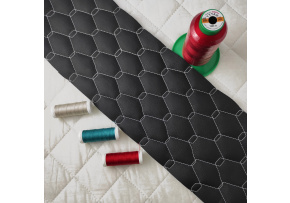 Eco-leather GEO color Black quilted with White threads, faux leather by the meter