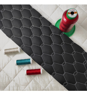 Eco-leather GEO color black quilted with white threads, faux leather by the meter