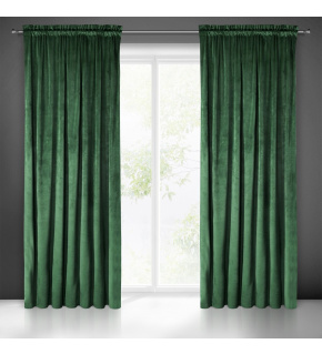Decorative velvet curtain with pleating tape DARK GREEN 140x270 cm