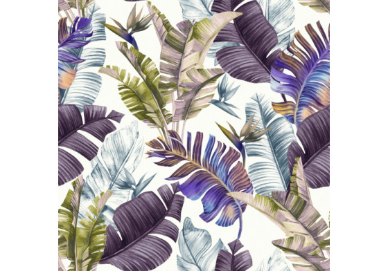 Velvet upholstery fabrics with print, Colorful leaves on White