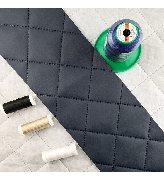 Ultrasonically quilted faux leather, dark blue color, 1.45 m x 0.2 m